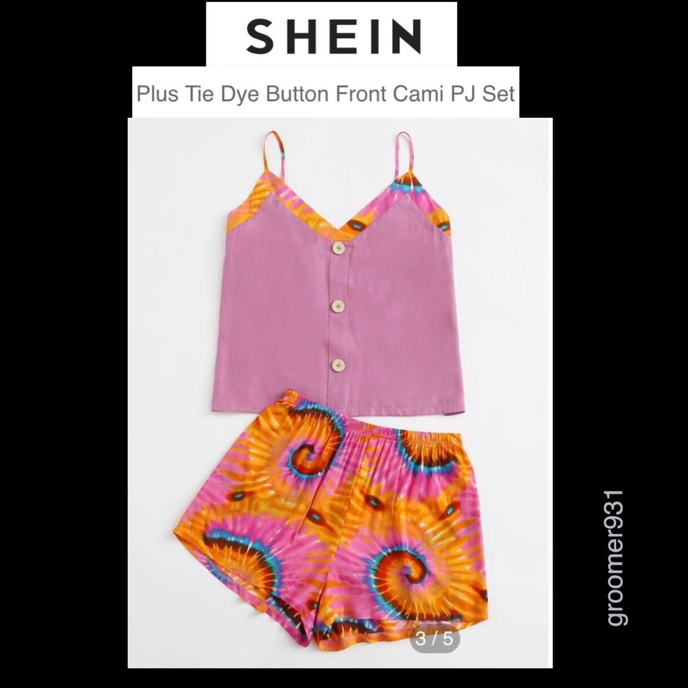 SHEIN Tie Dye Button Front Cami P.J.Set NWOT Size 2XL